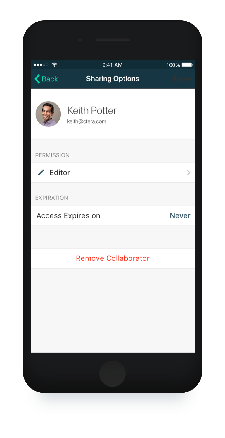 Collaborator's Settings iOS